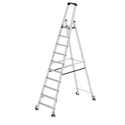 Günzburger Aluminium-Stehleiter Einseitig Begehbar,mit Rollen 1 X 10 Stufen, 41110