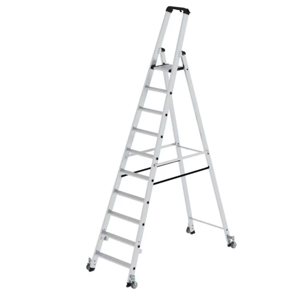 Günzburger Aluminium-Stehleiter Einseitig Begehbar,mit Rollen 1 X 10 Stufen, 41110