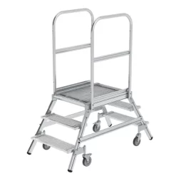 Günzburger Aluminium-Podestleiter,beidseitig Begehbar, 3 Stufen, 51203