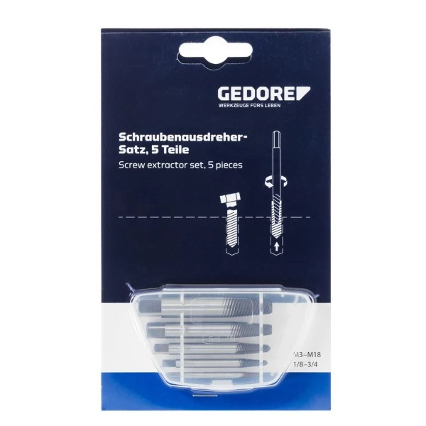 Gedore 8551 S-005 Schraubenausdreher-Satz 5 Teilig M3-M18, 2659336 – Bild 3